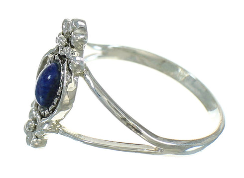 Southwest Lapis Genuine Sterling Silver Flower Ring Size 6-1/2 YX89676